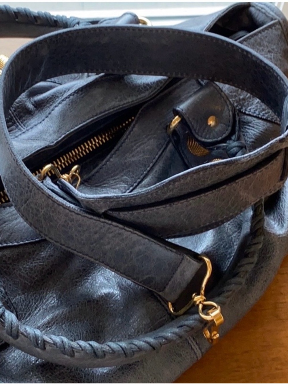 Balenciaga Leather Shoulder Bag with Gold-Tone Studs - Picture 13 of 15